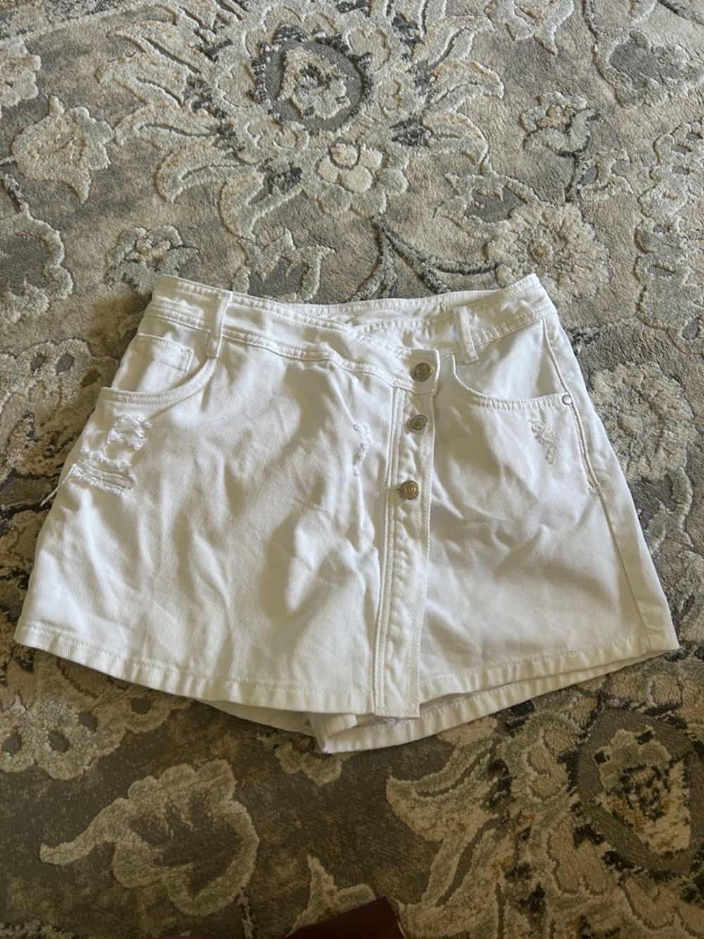 Zara White Button-Front Denim Skort